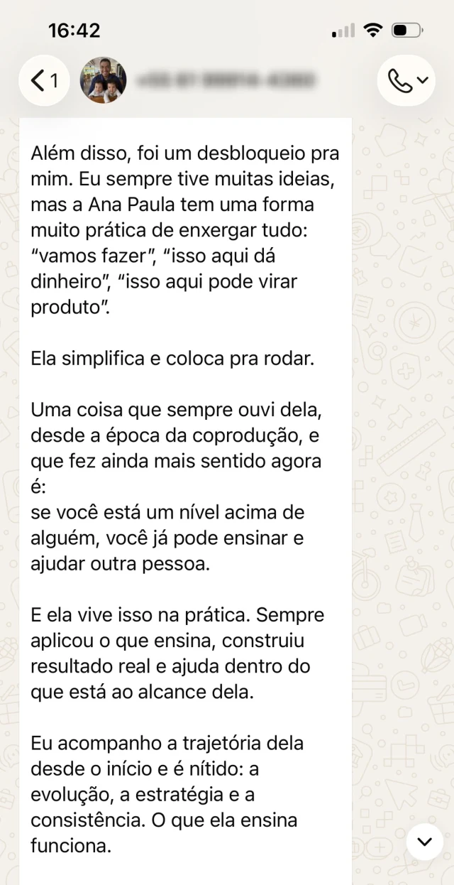 Mensagem 3 de aluno ou mentorado, reproduzida da página Workshop
