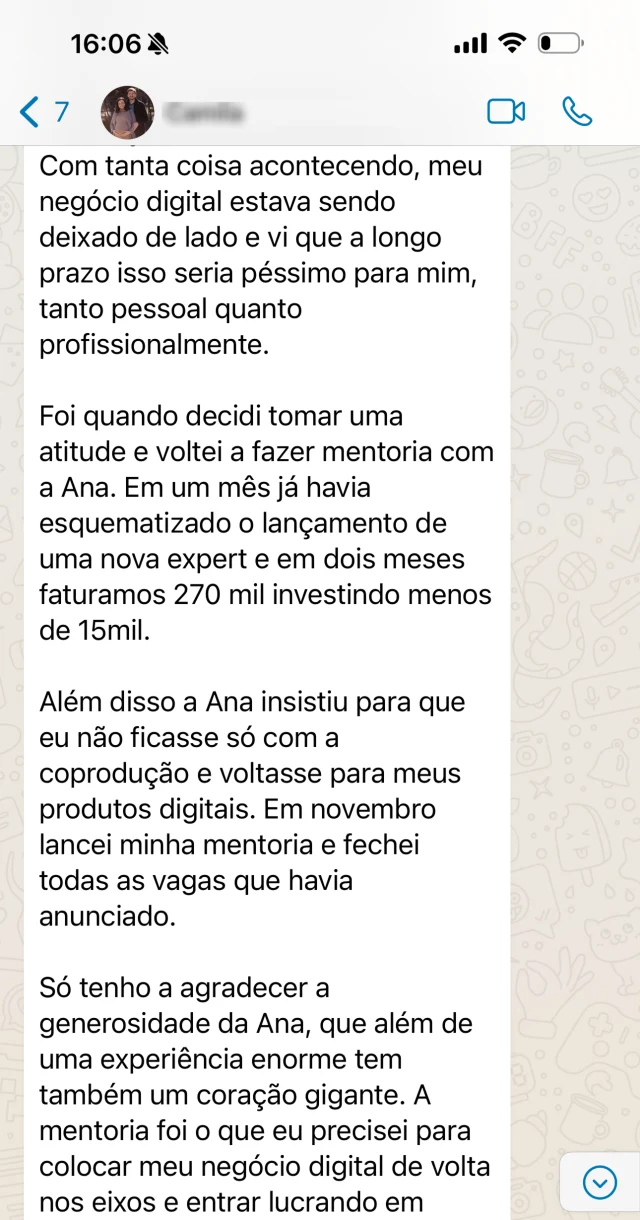 Mensagem 5 de aluno ou mentorado, reproduzida da página Workshop